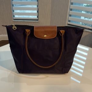 Longchamp Le Pilage Original Shopping Bag with Shoulder Straps - Eggplant